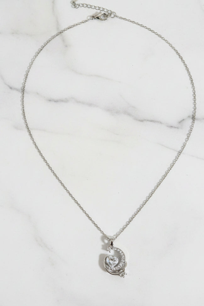 Collar corazón de luna plateada