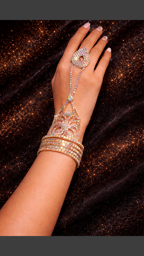 Anillo- pulsera cristal real - dorado