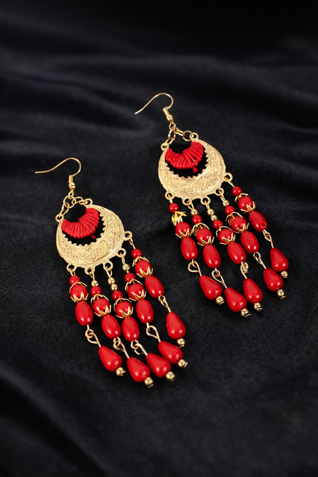 Pendientes luna tribal - rojo