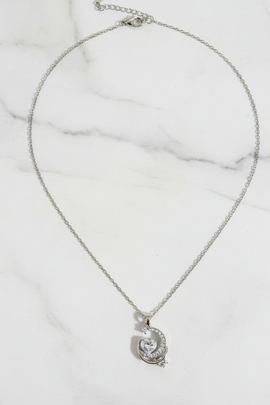 Collar corazón de luna plateada