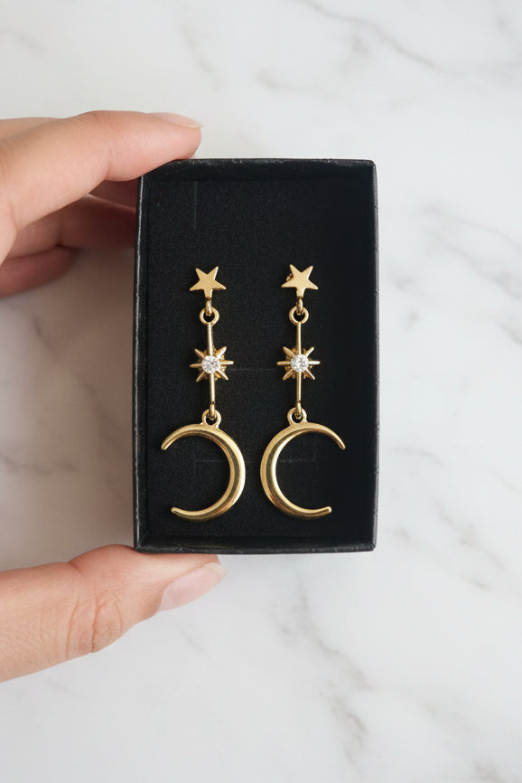 Pendientes luna estrellada