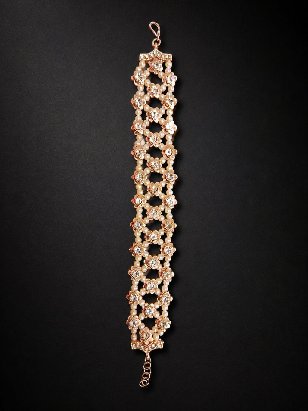 Pulsera artesanal jardín de flores plateado